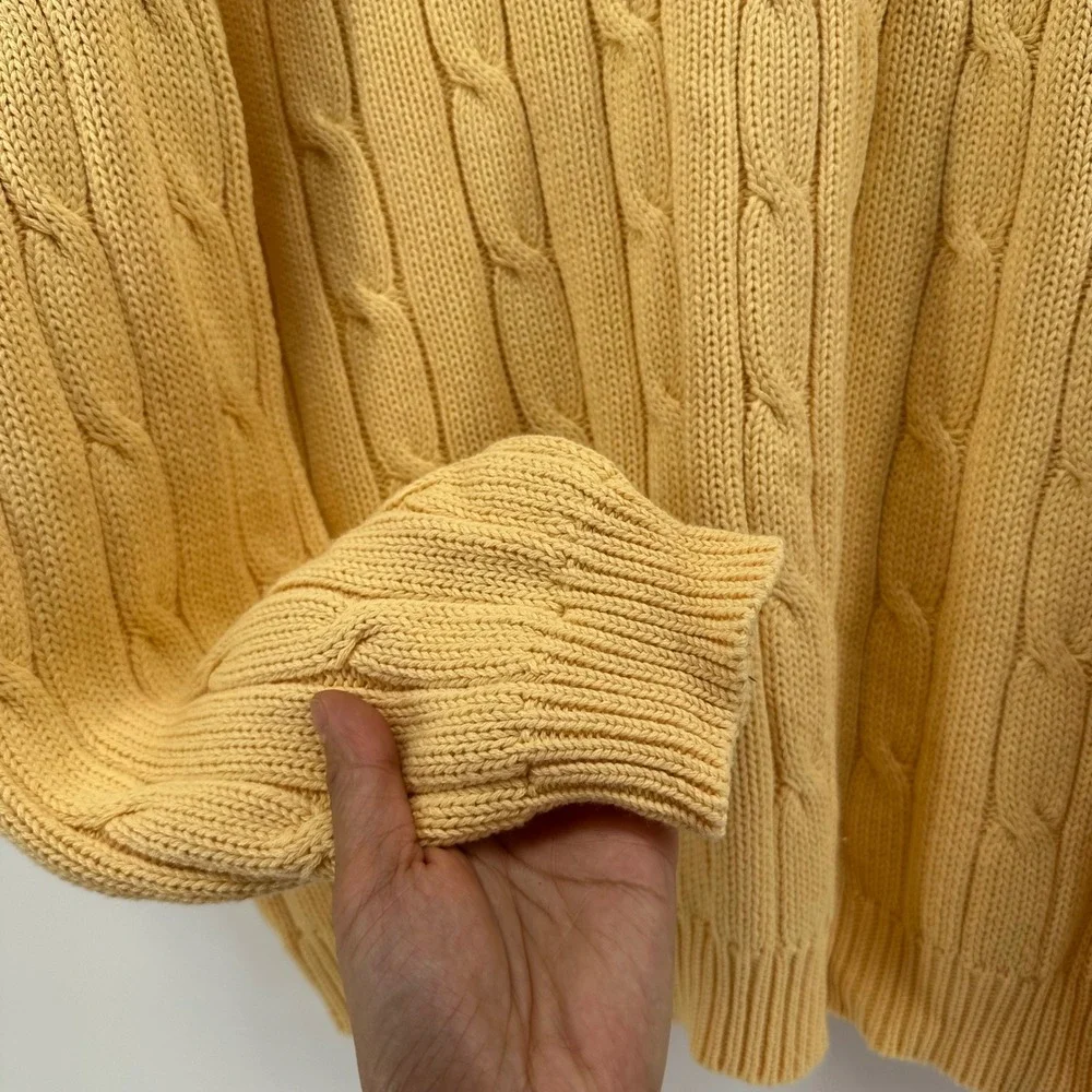 Eddie‎ Bauer Mens Medium Yellow Cable Knit Crewneck Sweater 100% Cotton Chunky - Picture 7 of 9